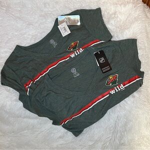 Lot of 2! NHL Minnesota Wild Ladies V-Neck Tee in Green, Red & White Logo